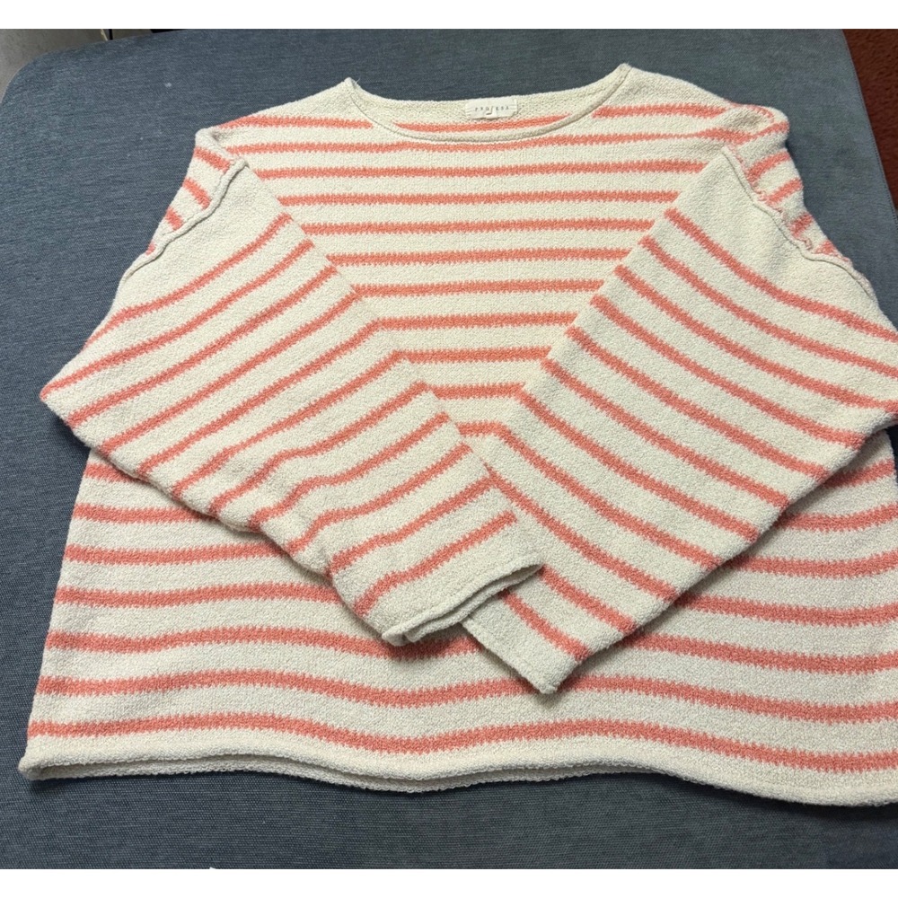 Promesa Striped Knit Sweater Coral Pink Cream Oversized Boat Neck G0143 Mens S